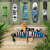 Vergleich verschiedener Board-Typen – Penny Board, Skateboard, Longboard, Wakeboard und Snowboard – alle kompatibel mit der CRID Wandhalterung für zwei Boards.